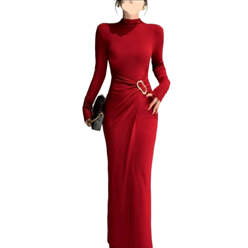 Pure Desire Style Half-high Collar Long Sleeves Dress
