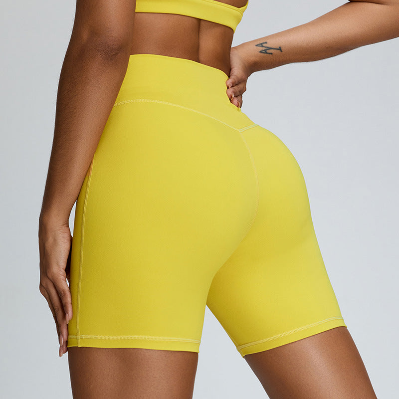 High Waist Belly Contracting Running Cycling Fitness Summer Nude Feel Yoga Shorts For Women