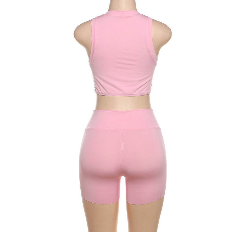 Deep V Navel Pleated Shorts Suit Women