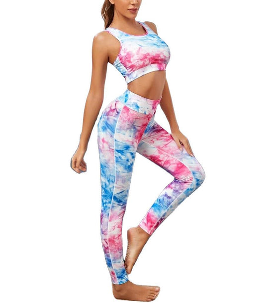 Tie-dye trousers, vest, yoga wear, sports suit