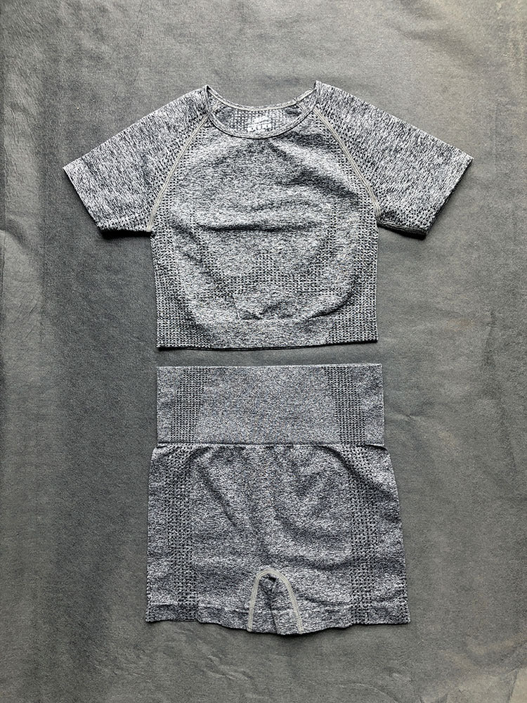 SpringSummer European And American Quick-Drying Short-Sleeved Fitness Clothes Cross-Border Seamless Yoga Clothes High Waist Sports Shorts Yoga Suit Women