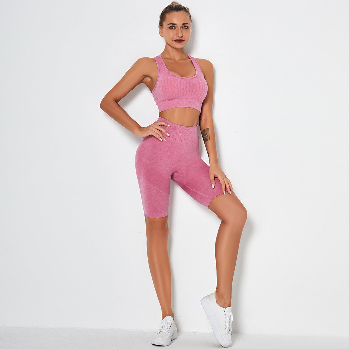 Seamless Knitted Sexy Breathable Shorts Bra Yoga Set