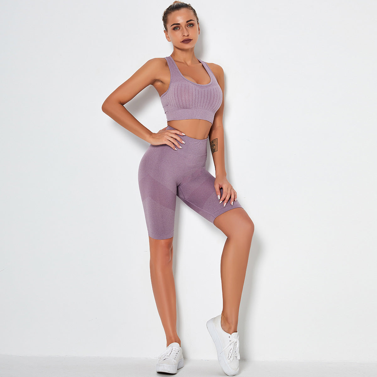 Seamless Knitted Sexy Breathable Shorts Bra Yoga Set