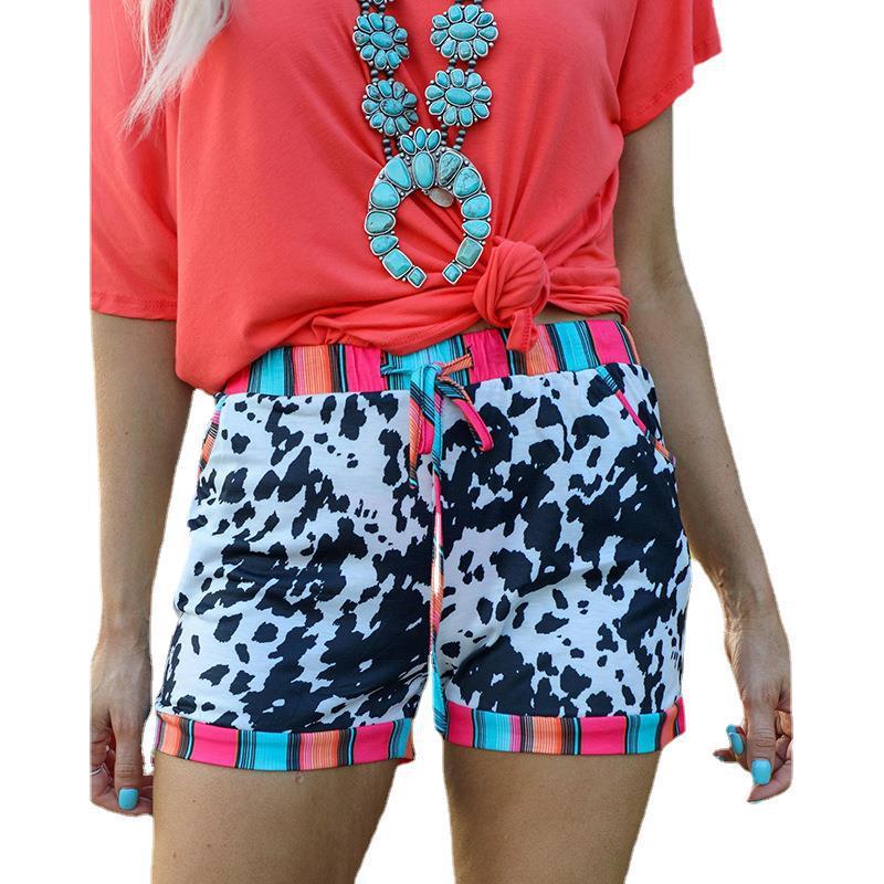European And American Leopard Print Drawstring Casual Shorts Women