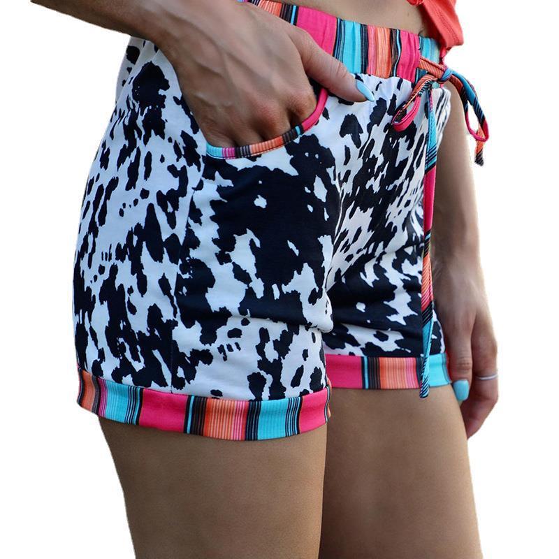 European And American Leopard Print Drawstring Casual Shorts Women