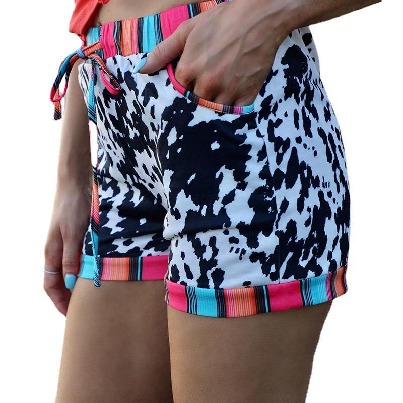 European And American Leopard Print Drawstring Casual Shorts Women
