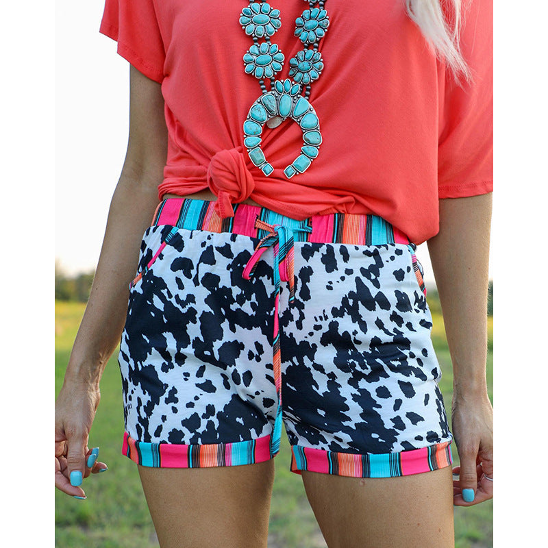 European And American Leopard Print Drawstring Casual Shorts Women