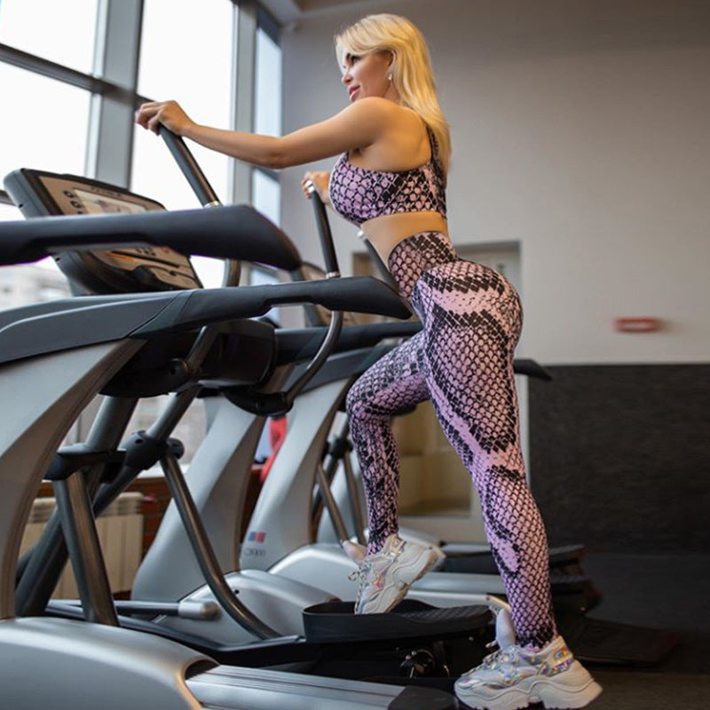 European and American style hot sale new snake print print vest shorts suit beauty back fitness yoga suit women