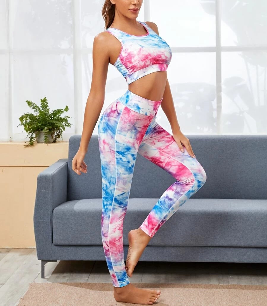 Tie-dye trousers, vest, yoga wear, sports suit