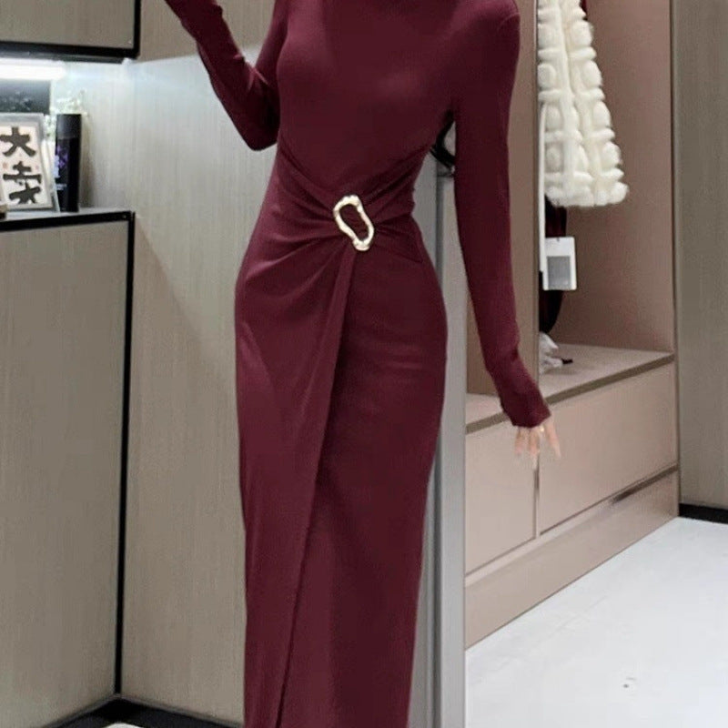 Pure Desire Style Half-high Collar Long Sleeves Dress