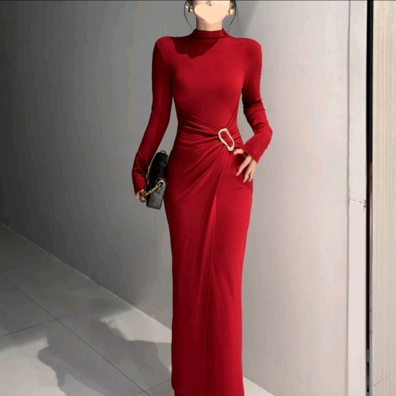 Pure Desire Style Half-high Collar Long Sleeves Dress