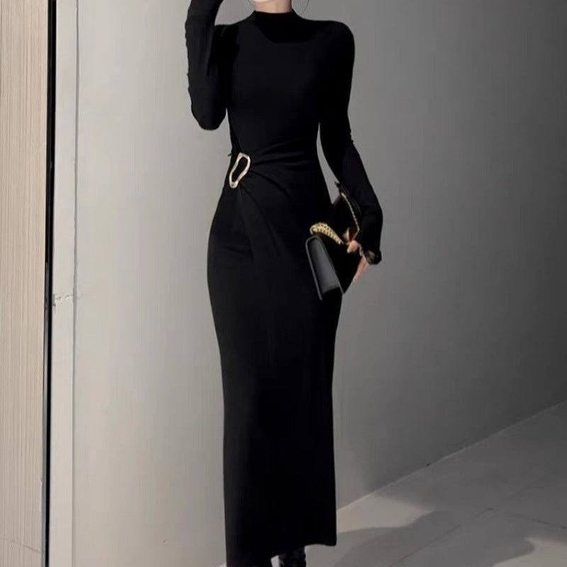 Pure Desire Style Half-high Collar Long Sleeves Dress
